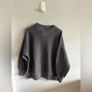 Aerie Oversized Ribbed Crewneck Sweatshirt Gray XS Slouchy Cozy Lounge